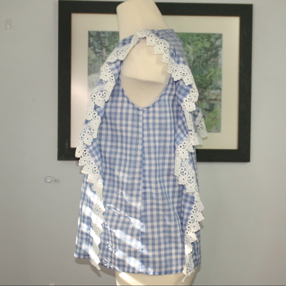 Baby Blue Gingam Ruffle Top Size Small - Picture 6 of 12